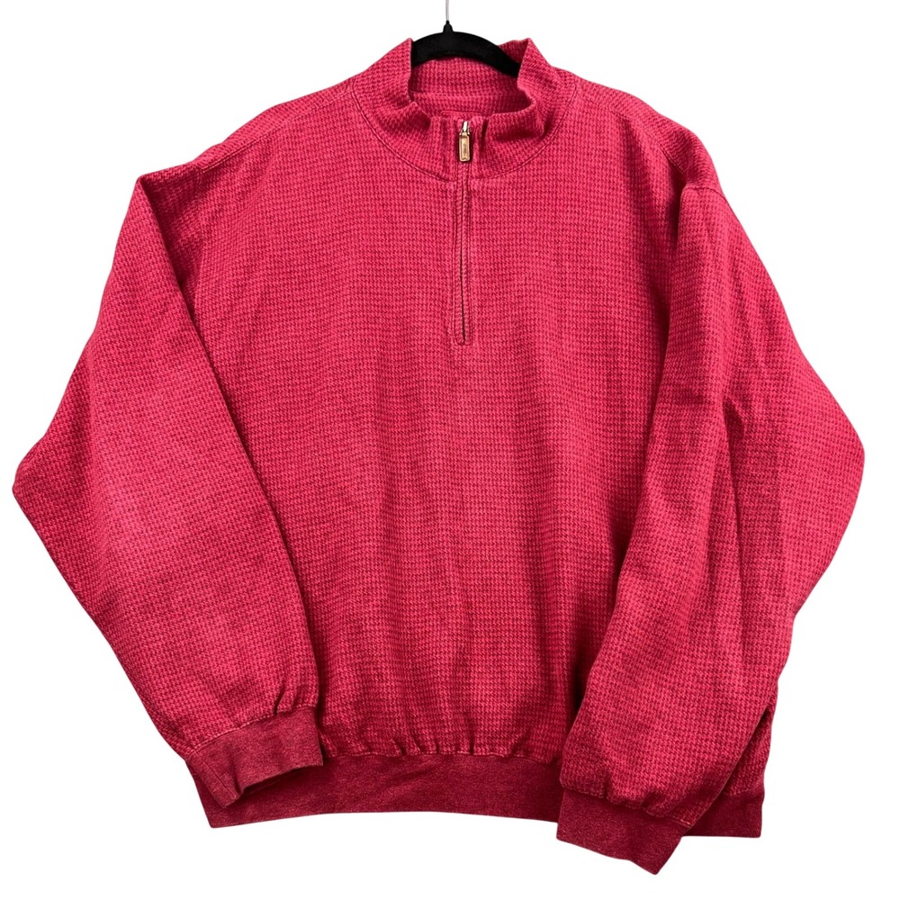 Tricots St Raphael Pullover Mens XXL Waffle Knit Quarter Zip Red Cotton Fair